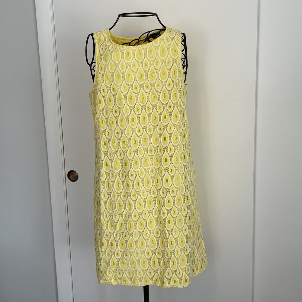 Tiana B Womens Yellow & White Lace Overlay Lined Sleeveless Slipover Dress